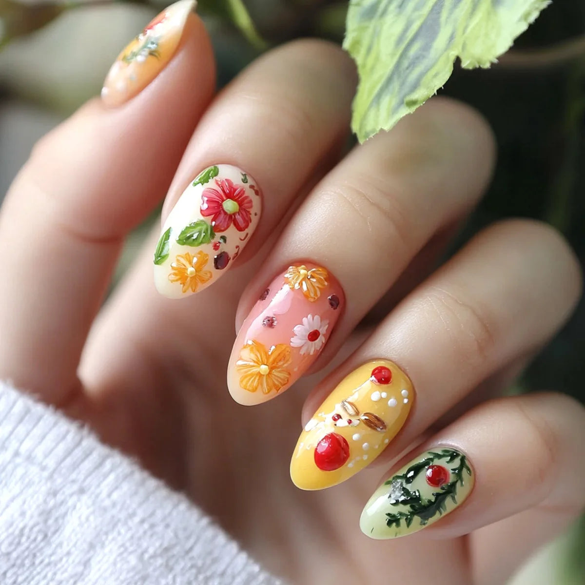 24pcs Gradient Black False Nails Cute Cartoon Cat's Eye Forest Elf Girl Press On Nails Glossy Almond Sweet Cool Fake Nail Tips