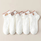 5 Pairs/Lot Socks Women's Short  Ankle Low Cut No-Show Foot Cute Bear Hearts Print  School Cotton  Breathable Set Casual Retro