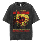 Creepy Cute Animal Graphic T-Shirts Vintage Washed Black Tees Funny Horror & Relatable Quotes Perfect for Anime Fans Streetwear