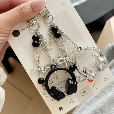 Premium Music Headphone Bag Charms Unisex Keychain Phone Strap Couple Gifts Backpack Pendant Accessory