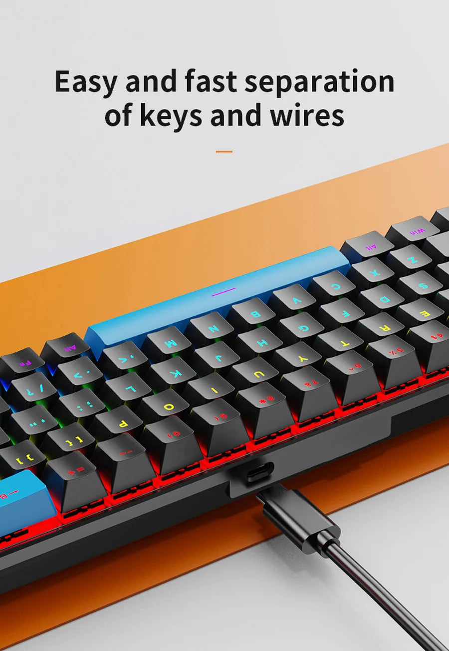 K68 Wired Mechanical Keyboard 10Kinds of Colorful Lighting Gaming and Office For Microsoft Windows and Apple IOS System