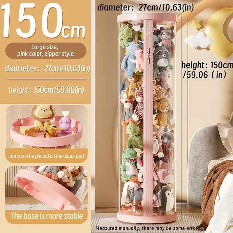 Transparent Doll Storage Box Plush Toy Organization Toy Storage Tube DIY Zipper Bins Kid Christmas Gift Children's Toy Organizer