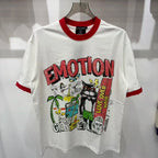 New MIXED-EMOTION Rhinestone cartoon printed pattern 100% cotton Men Women T-shirt Loose casual Shinning Diamond Tees Oversized Top