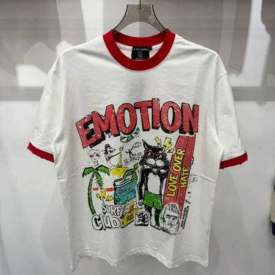 New MIXED-EMOTION Rhinestone cartoon printed pattern 100% cotton Men Women T-shirt Loose casual Shinning Diamond Tees Oversized Top