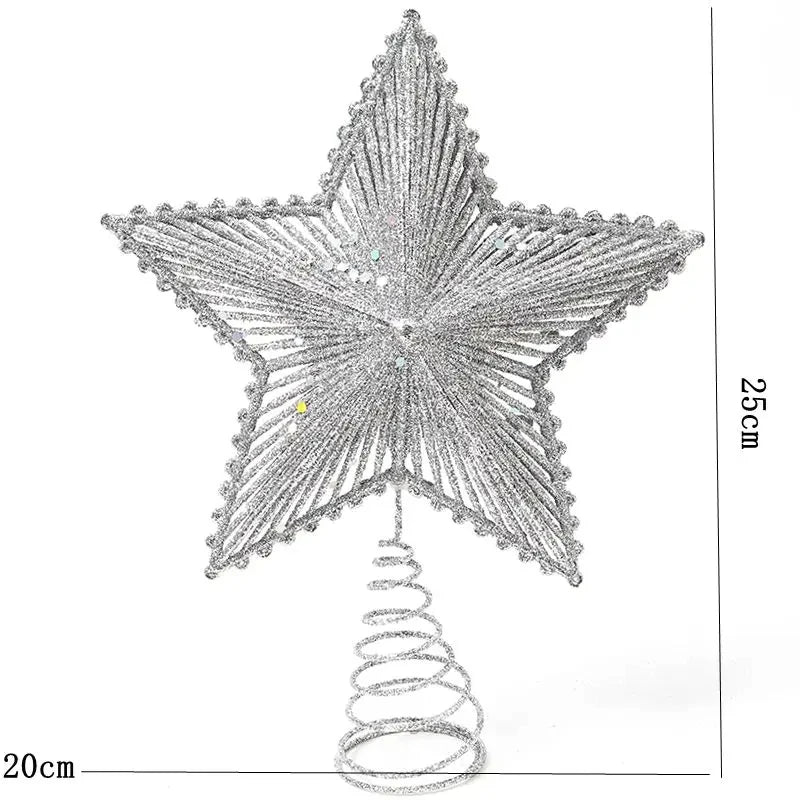 25cm Christmas Tree Top Glitter Gold Silver Star Home Xmas Tree Ornaments Christmas Decoration For Home 2024 Natal New Year 2025