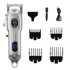Hair trimmer set with attachments on a white background
