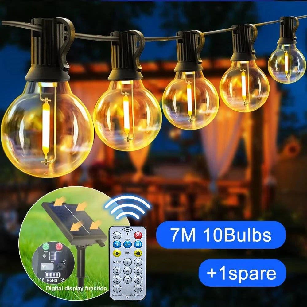 Solar G40 Outdoor String Lights with Remote Controls LED Shatterproof Globe Bulb IP65 Waterproof Patio Light for Garden Decor