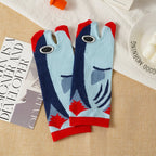 Women's Funny Cute Split Toe Socks Cartoon Shark Whale Printed Ankle Socks Soft Comfortable Breathable Short Socks for Students