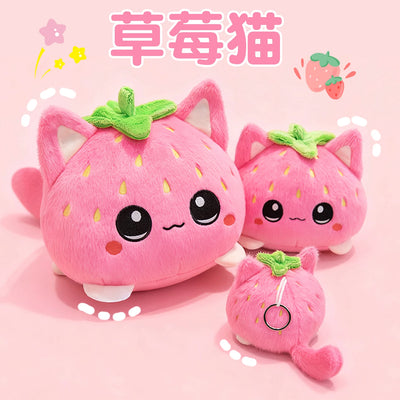 Cute Plush Stuffed Toy Strawberry Cat Pillow Doll Children's Birthday Gift Home Decoration Animal Christmas Gift