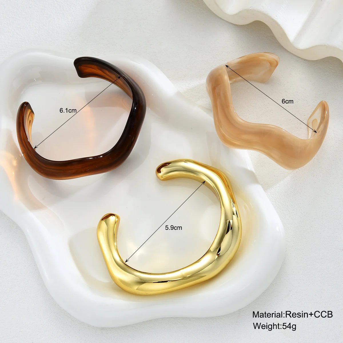 3Pcs Irregular Wavy Cuff Bangle Set For Women Resin Chunky Wave Bracelets Minimalist Stackable Wristband Trendy Jewelry Gift New