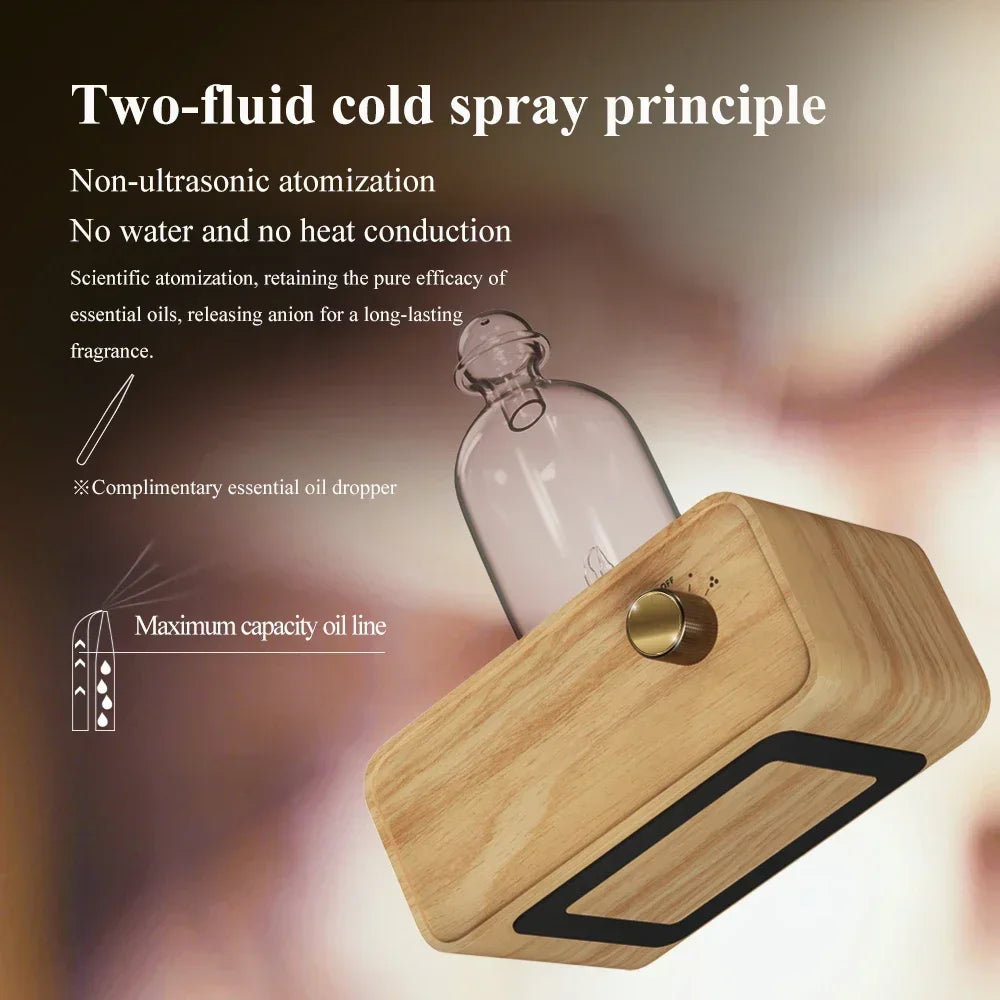 Rechargeable Essential Oil Diffuser Waterless Nebulizing Diffuser Electric Smell for Home Office Wood and Glass Aroma Diffuser