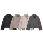 European and American 2025 Winter New Women's Loose and Casual Style Simple Long Sleeve Buckle Stand up Collar Coat