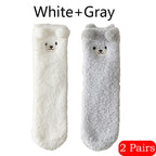2 Pairs Cute Socks Bear Women Coral Velvet Thick Plush Warm Socks Sleep Fluffy Socks Cute Cartoon Lovely Floor Fuzzy Sock Winter