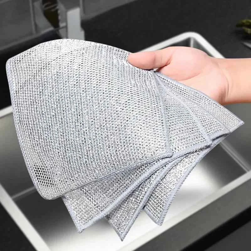 1/50pcs Magic Dishcloth Silver Wire Cleaning Kitchen Cloth Thickened Microfiber Wash Towel Built-in Sponge Steel Wire Ball Rag