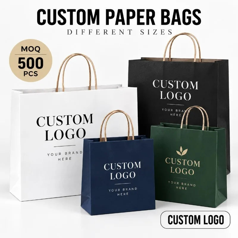 Custom Paper Bags Wholesale Personalized Logo Kraft Paper Shopping Bags Custom Printed Packaging Gift Bags Manufacturer Supplier