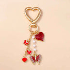 Cute Enamel Flower Butterfly Keychain Women Girls Love Heart Key Ring Pendants Handbag Decor DIY Handmade Jewelry Gifts