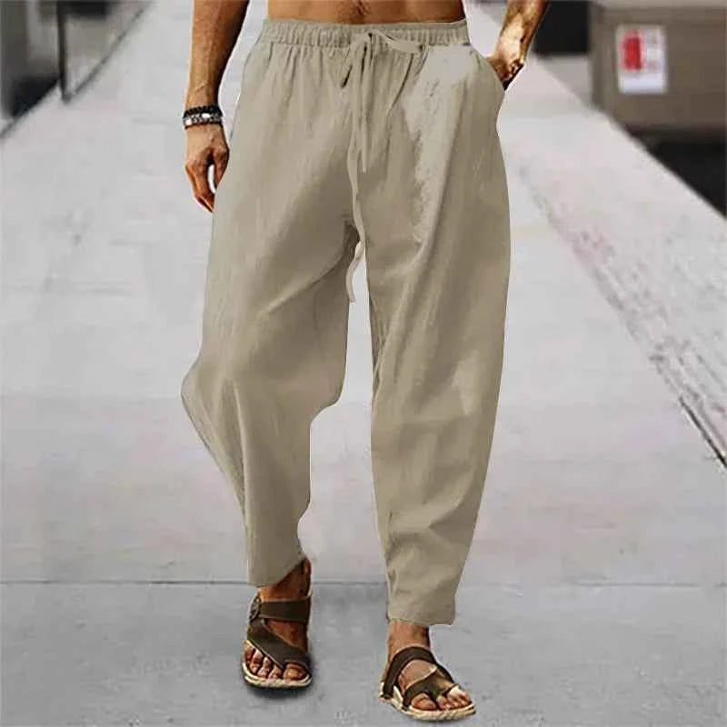 Men's Lightweight Long Pants Summer Solid Color Breathable Loose Trousers Male Elastic Waist Casual Pants Harajuku Trousers