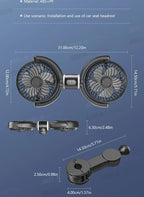SEAMETAL Car Cooling Fan Headrest Double Head Fans Multi Angle Rotation 3 Speed Adjustable Cooler Air Fan for Car Accessories