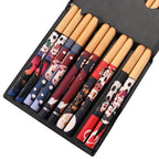 Eco-Friendly Reusable Bamboo Chopsticks Set – 5 Pairs Handmade Japanese Wooden Tableware for Sushi & Everyday Dining