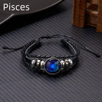 12 Constellation Zodiac Sign Charm Luminous Bracelets Men Women Vintage Multilayer Wrap Leather Bracelet & Bangle Birthday Gift