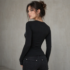 Women V Neck Long Sleeve T Shirt Gothic Cross Graphic Print Slim Fit Y2K Streetwear Casual Spring Fall Hot Sale Top