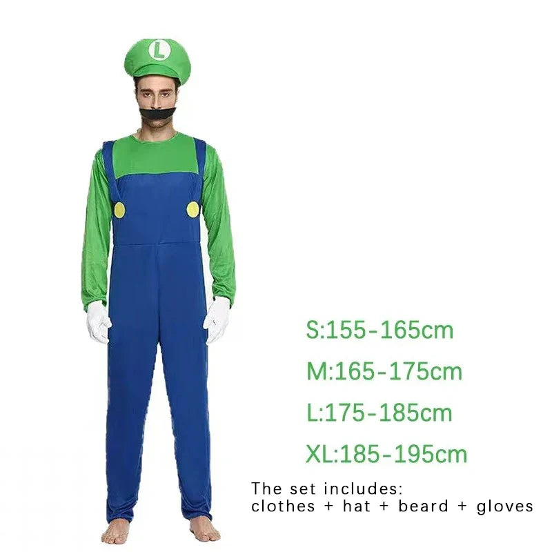 Game Bros Super Luigi Brothers Uniform Set Cosplay Costumes Funny Anime Adult Men Jumpsuit Woman Dress Halloween Costume