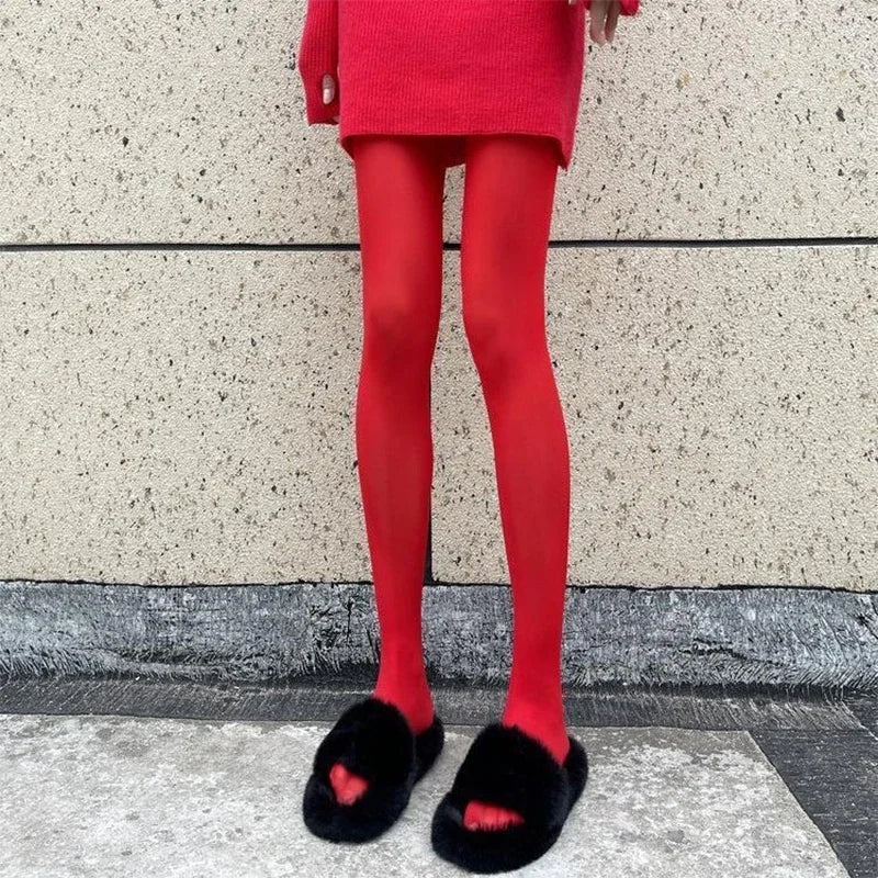 2027 New Women Red Pantyhose Sexy Thin Velvet Translucent Elastic Tights Slim Ventilation Sheer Fashion Stockings