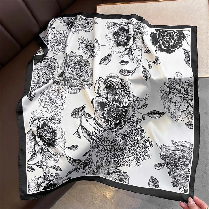 2025 Silk Shawl Print Headscarf Cat Hair Wrap Neckerchief Female Satin Square Scarf For Women Headband Foulard Hijab Bandana