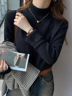 Women's Turtleneck Sweater Winter 2026 Retro with Velvet Lining Thickened Inner Wear Thermal Knitting Bottoming Shirt Pullovers
