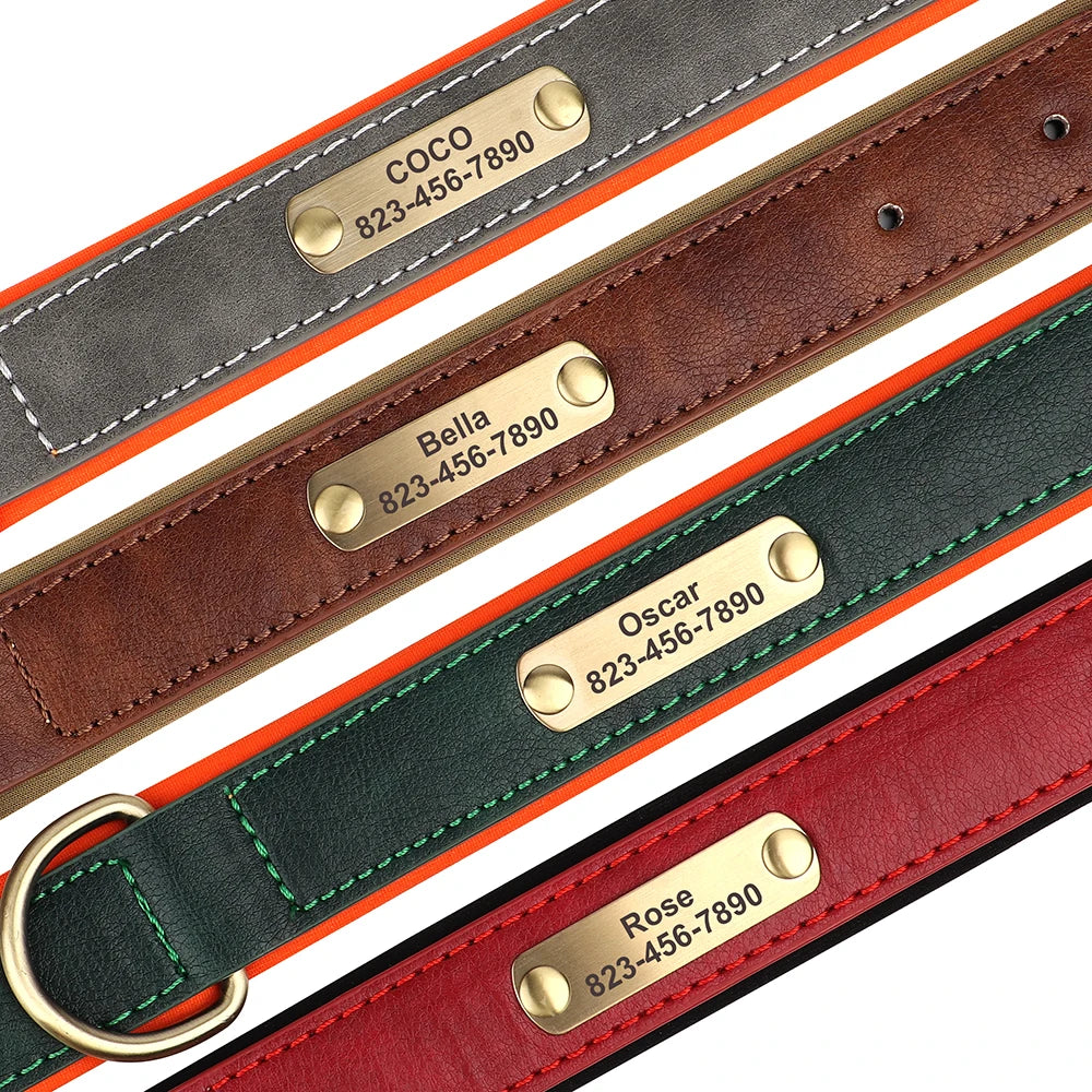 Personalized Dog Collar Custom Engraved PU Leather Dog Collars Free Engraving ID Tag Nameplate For Small Medium Large Dogs - WTN Essentials 