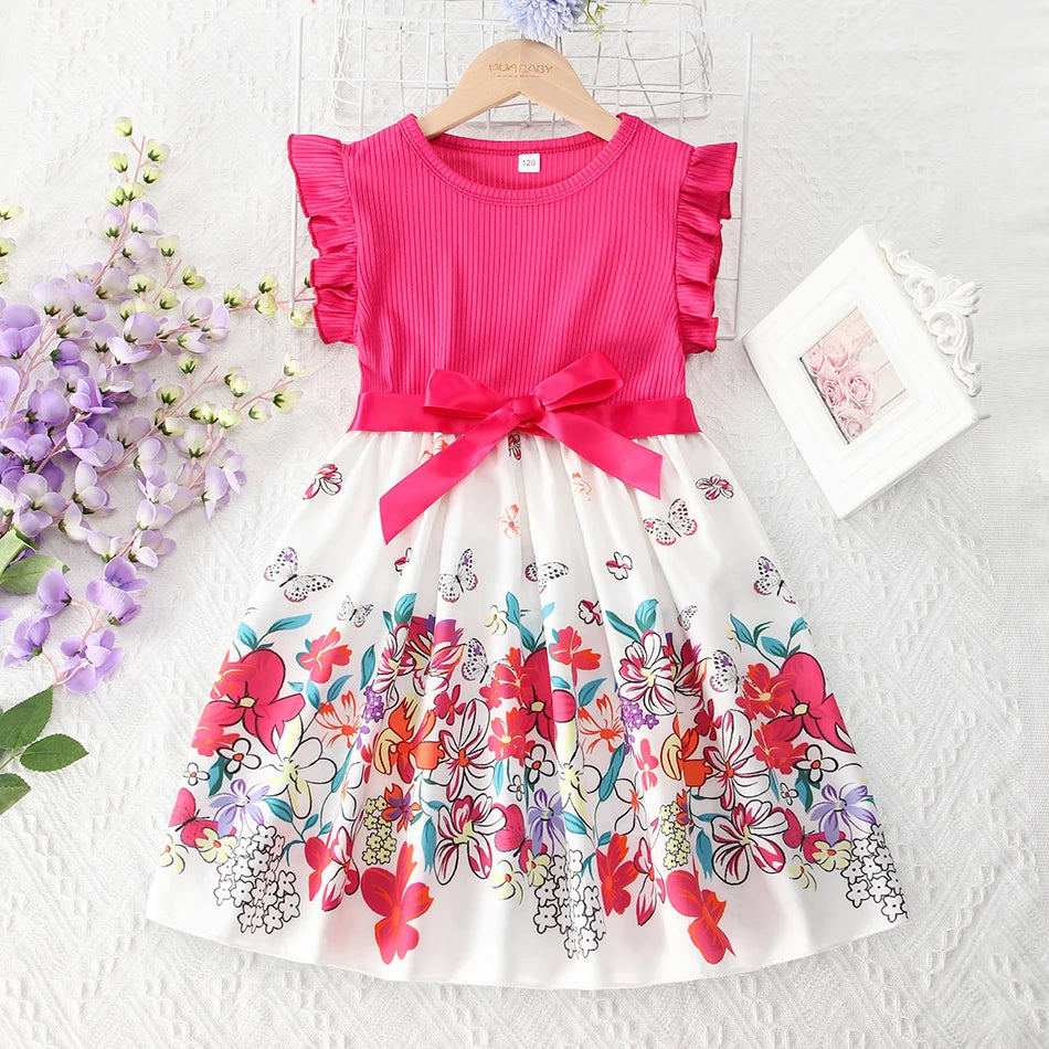 Children Baby Girls Lace Up Sling Summer Dress Princess Sleeveless Suspenders Dresses For 1-10 Years Cool Ventilated Kid Clothes