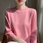 Summer And Autumn New 100% Cotton T-shirt Women's Semi-High-Necked Cropped Sleeves Loose Solid Color Bottoming Top