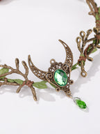 Fantasy Forest Fairy Moon Accessory - Green Gemstone Branch and Leaf Headband - Halloween / Fairy-Themed Party / Outdoor Photo Shoots