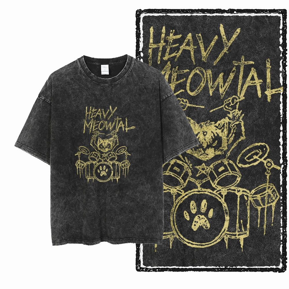 COOLMIND DB Cat Printed Cotton Acid Washed Exclusive Graphic Unisex T Shirt Cool Streetwear Men Tshirts Big Size Tee for Men