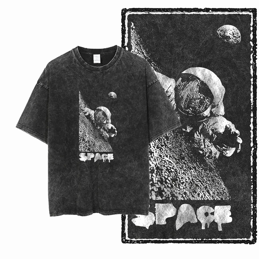 SA ASTRONAUT SPACE THEMES Printed Cotton Acid Washed Graphic Unisex T Shirt Cool Streetwear Men Tshirts Big Size Tee for men