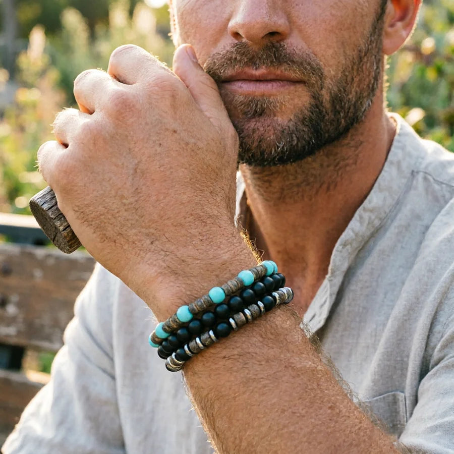 Casual 3Pcs/Set Wooden Stone Beads Bracelet Unisex Apparel Accessories Coconut Shell Howlite Onyx Beaded Meditation Yoga Braslet