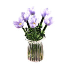Glass Flower Decor Handcrafted Floral Sculpture Hand-blown Glass Flower Bouquet with Vase Mini Floral Decoration for Home Room