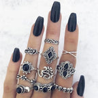20Pcs Vintage Bohemia Black Rings Set For Women Men Mix Style Heart Love Flower Design Finger Jewelry Party Gifts