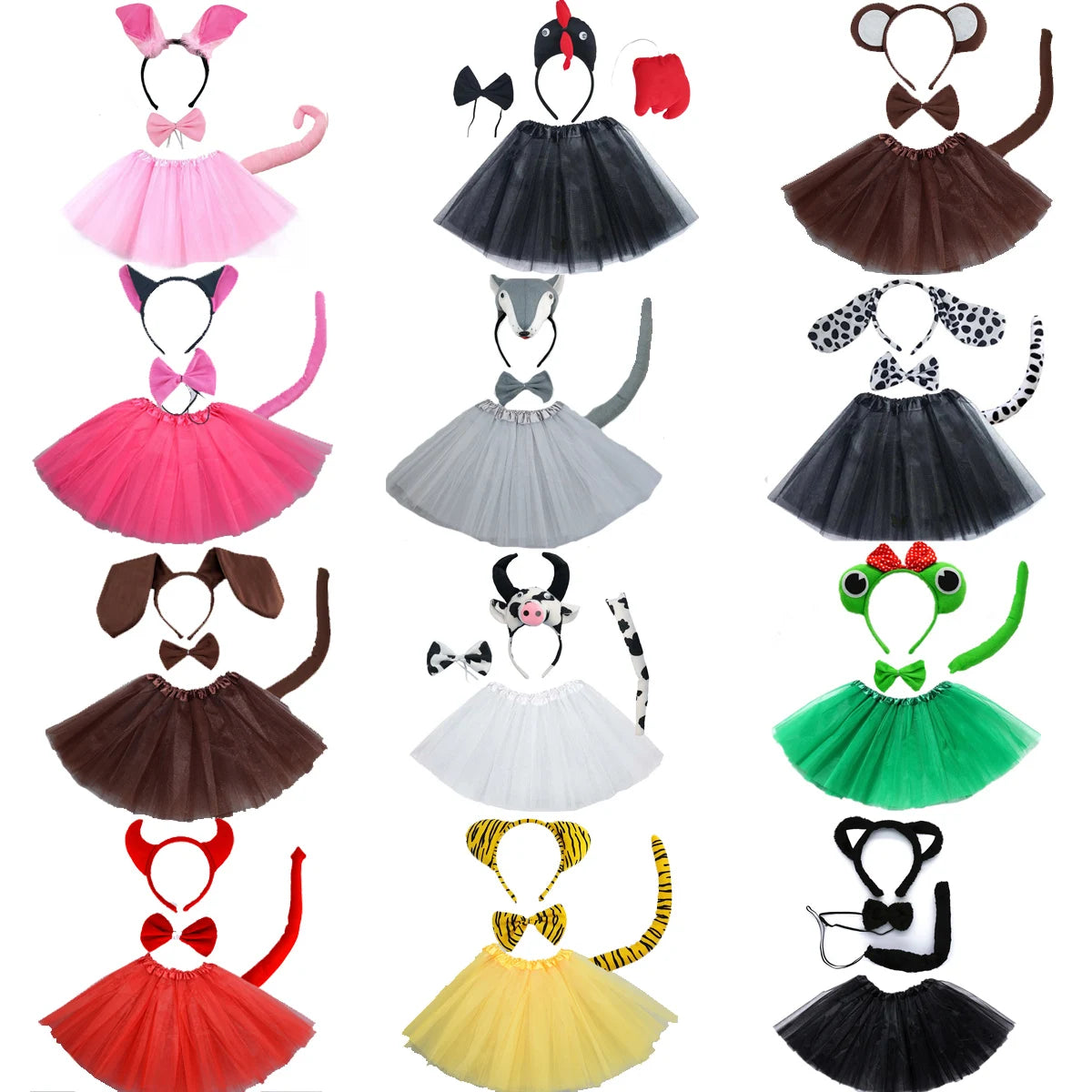 Animals  Children  Headband Tutu Skirt Tail Bow Kids  Girl Party Props Elephant Tiger Fox     Halloween Costume Cosplay