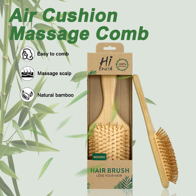 Natural Bamboo Air Cushion Hair Brush with Gift Box - Wooden Massage Comb for Smoothing Detangling Anti-Static Hair Care