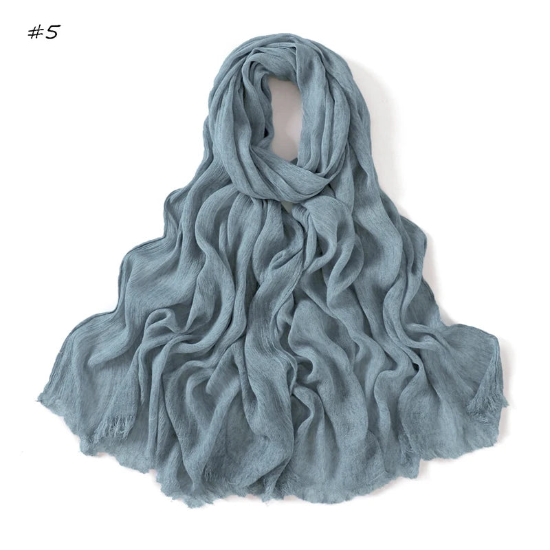 180*65cm Tie-dye Crinkle Rayon Hijabs for Women Muslim Scarf Shawls Plain Ladies Breathable Headband Femme Turban Ramanda