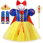 Snow White Princess Dress Up Kids Girls Halloween Costume With Cape Toddler Birthday Party Role Playing Children Apparel Clothes