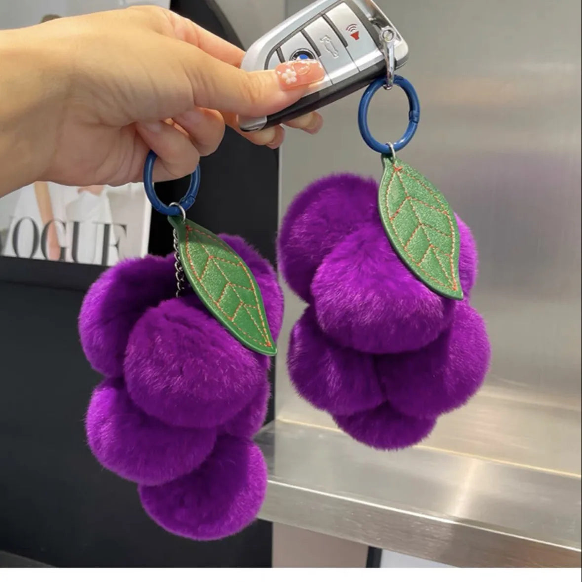 Purple Fluffy Soft Key For Men And Women Chain Rabbit Plush Grape Pendant Grape Car Key Pendant Accessory Wholesale