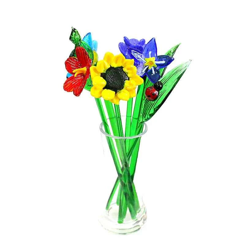 Handmade Colorful Murano Glass Flower Craft Figurine Wedding Valentine's Day Favors Gifts Table Miniature Vase Decor Ornaments