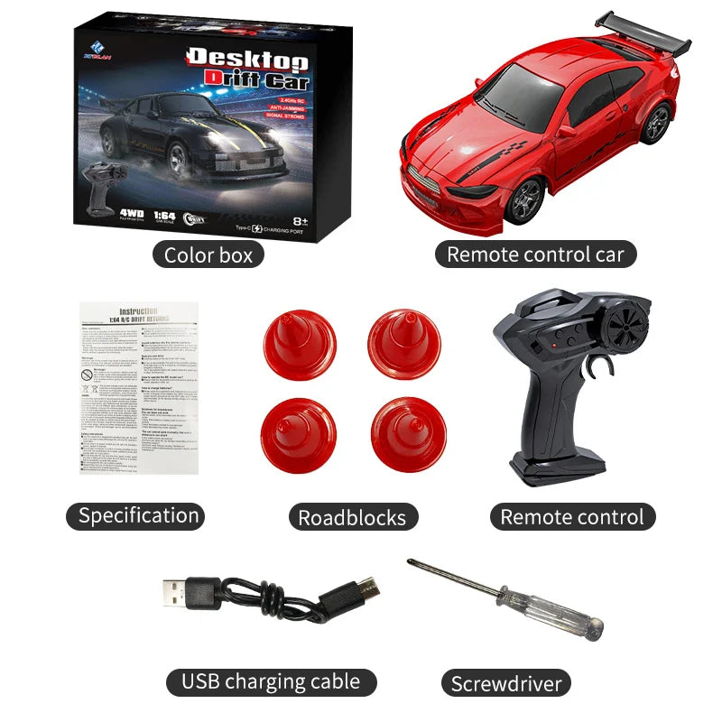 2026 New Kf20 1:64 Drift Rc Car Four-wheel remote-controlled racing car Full proportions Desk Competition Toy Boys Ideal gifts.