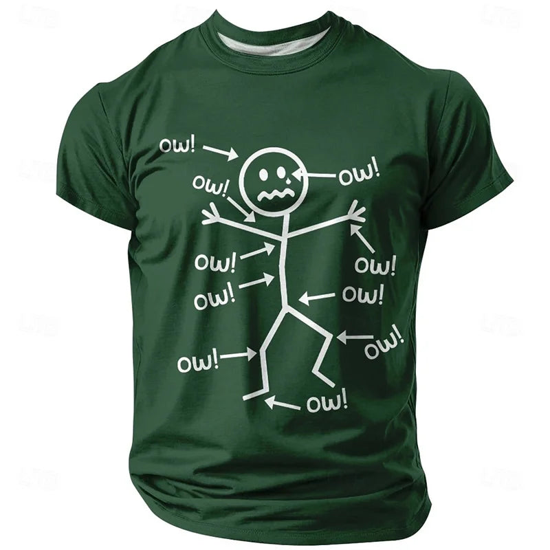 Painful Line Character Graphic T-shirt For Men Funny Street Casual Solid Color Short Sleeve T Shirts 3D Print Humour Design Tee