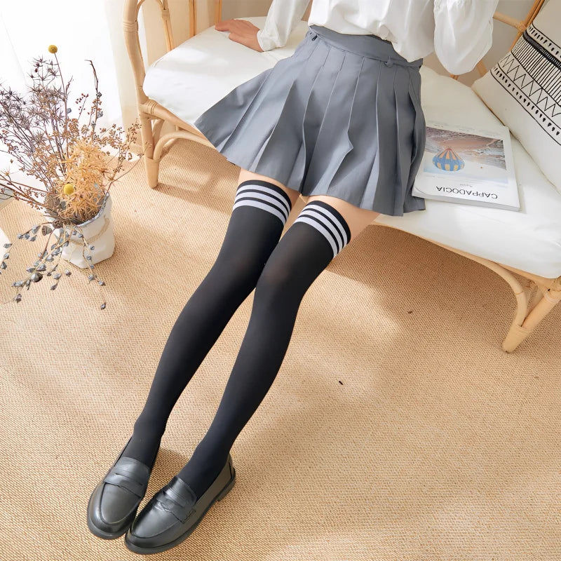 Sexy Black White Color Long Socks Women Over Knee Thigh High The Stockings Lolita Ladies Girls Sock
