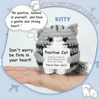 Positive Crochet Cat Mini Animal Emotional Support Gift, Fun Crochet Mini Handmade Cat, Suitable for Female Male Friends Mom Daughter Son, Plush Duck Shark Penguin Decorative Ornament, Birthday Christmas Decoration Graduation
