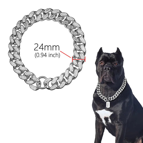 ABS Plastic Dog Collar Chain Diamond Inlay Sparkle Bulldog Necklace Cat Collars Pet Accessories Small Medium Large Dogs Golden - WTN Essentials 
