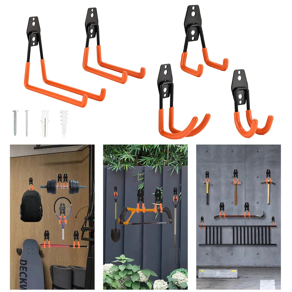 Heavy Duty Wall Mount Metal Hook Garage Organizer Bicycle Ladder Hanger Anti Slip Storage Hook For Garden Tools Home Workshop